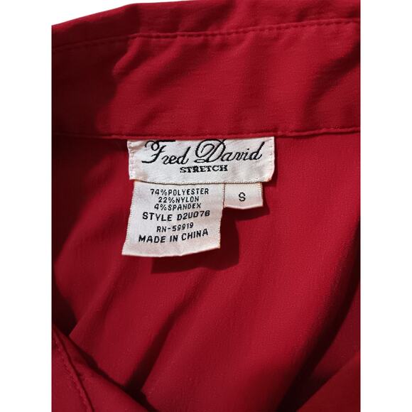 FRED DAVID Stretch Button Front Shirt Blouse Top S Darts Red‎ 3/4 Sleeves Career - Picture 6 of 10